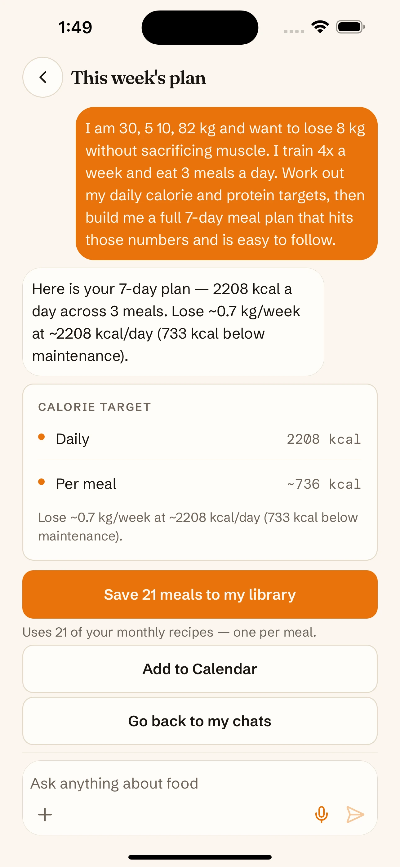 AI planner chat screen