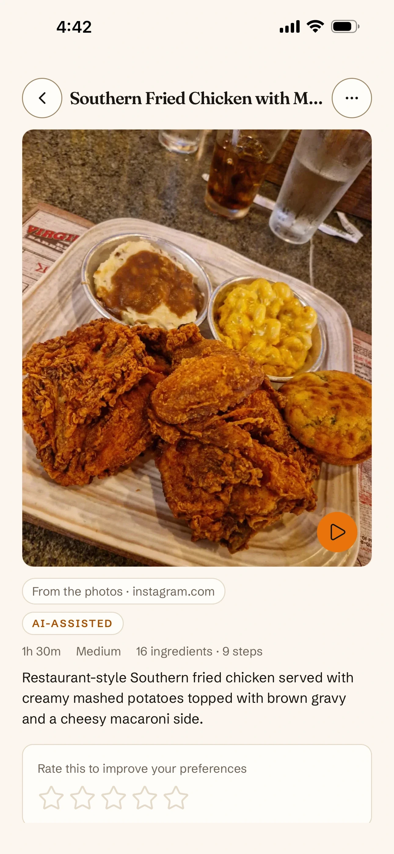 A recipe extracted from a video