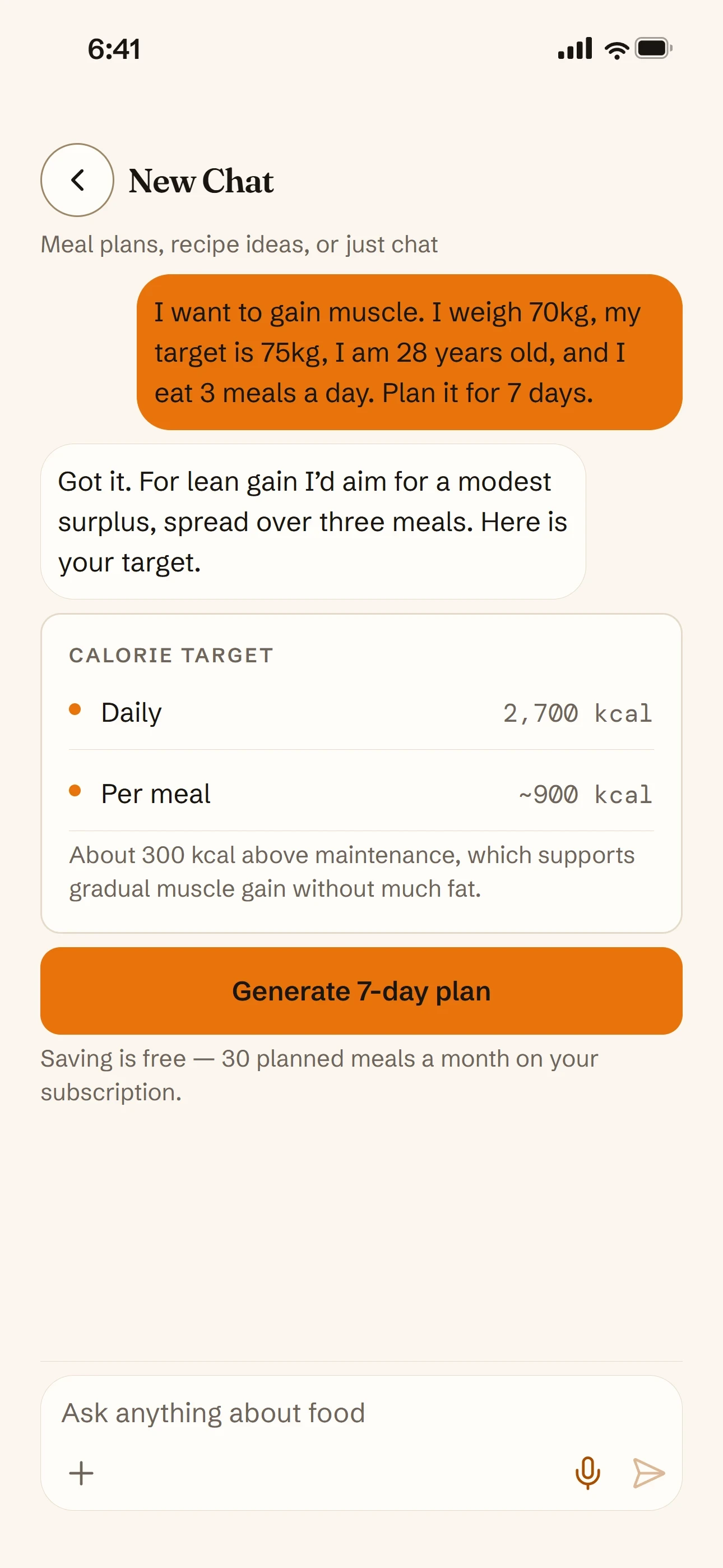 AI planner chat screen